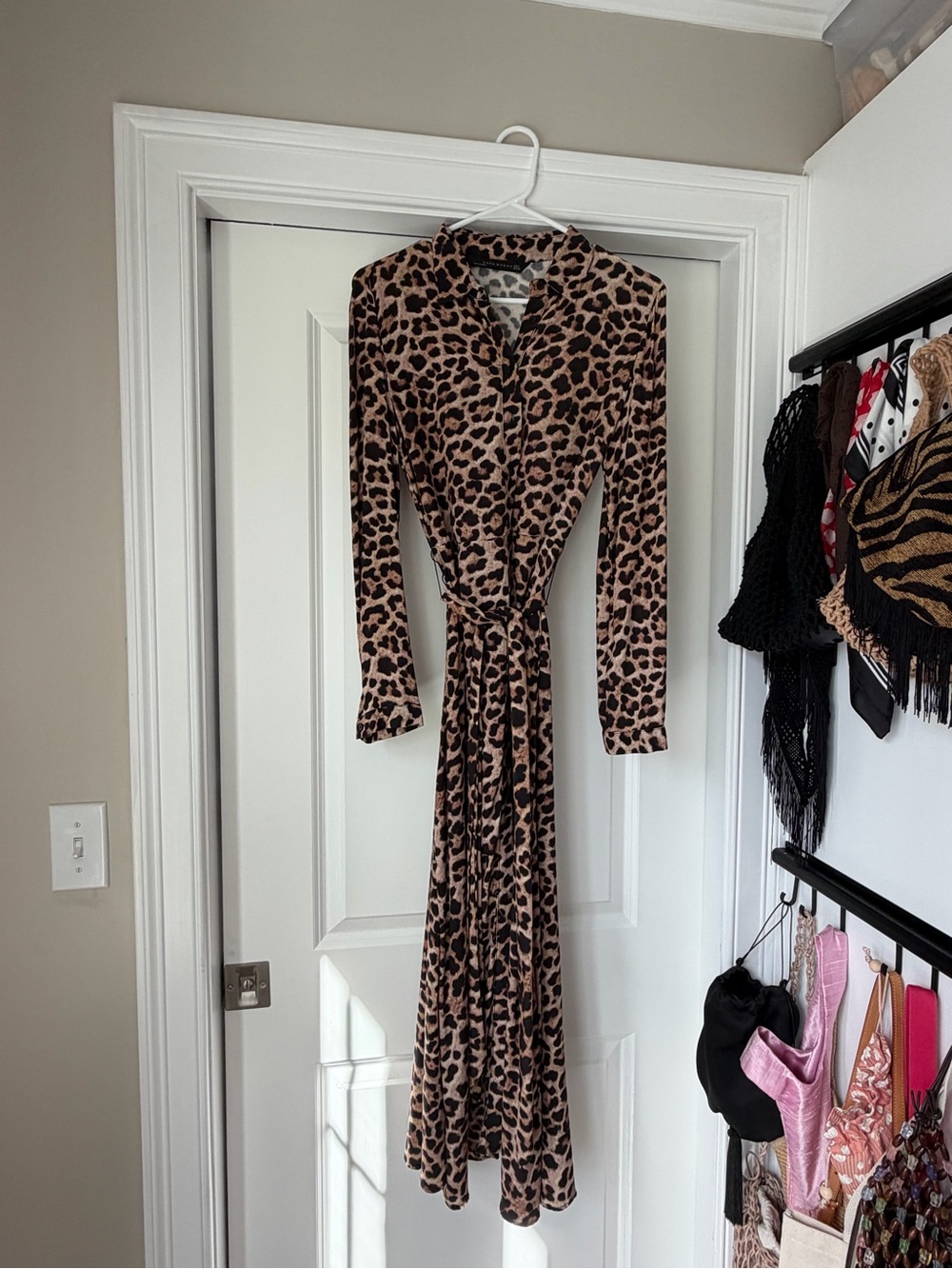Zara Leopard Print Long Sleeve Wrap Dress - Brown & Black